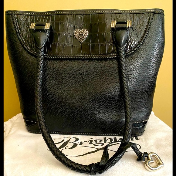 Brighton Handbags - Beautiful Brighton handbag. Black with embossed croc print and braided handles.